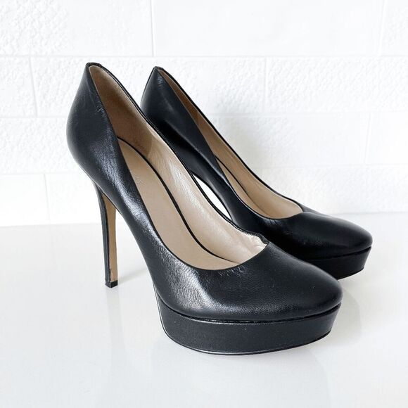 Nine West Womens Heels Leather Slip-On Stiletto Platform Pumps Black Size 8 - Picture 1 of 11